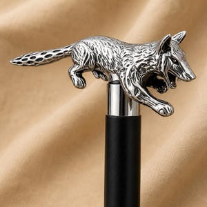 Wolf Head Walking Cane Handmade Wooden Stick Silver Handle Luxury Gentleman Cane Gothic Collectible Gift for Men Father's Day