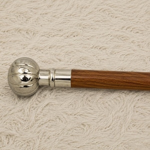 Brass Knob Walking Cane – Handcrafted Fluted Ball Handle, Polished Victorian Wood Stick, Elegant Unisex Gift, Gentleman's Cane