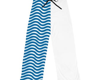 Blauwe pyjamabroek met golfpatroon | Loungebroek met oceaanstrepen