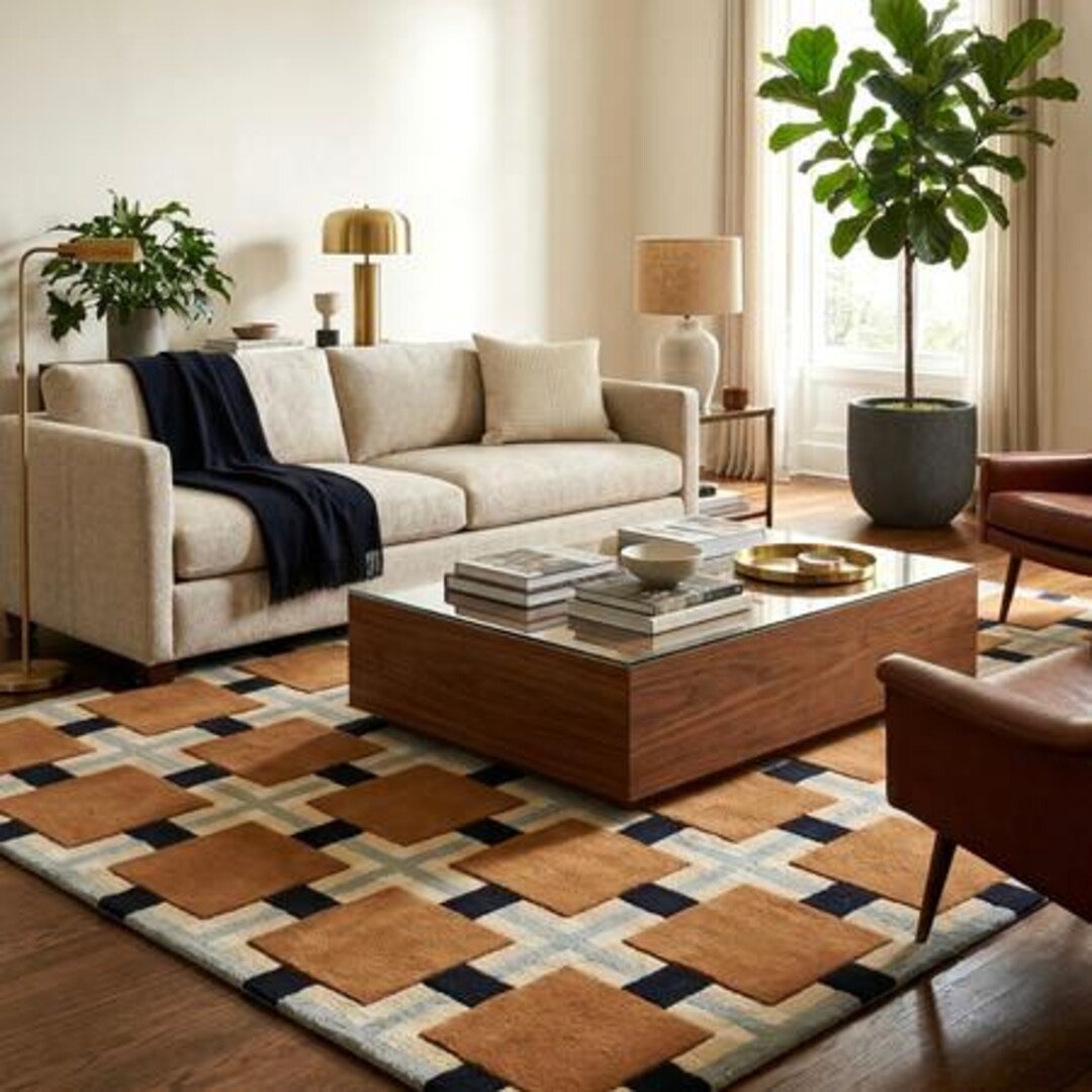 Modern Geometric Diamond Pattern Area Rug – Beige, Brown & Navy ...
