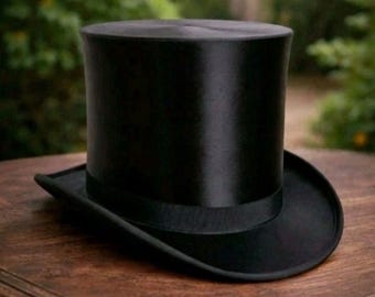 Sombrero de copa de seda negra / Sombrero de copa victoriano / Sombrero de copa de copa alta / Sombrero de copa formal / Sombrero de copa de caballero