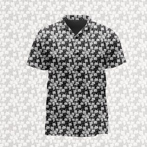 Black and White Cats Pattern Casual Button Up