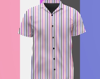 Genderfluid Pride Flag Thin Stripes Pattern Casual Button Up