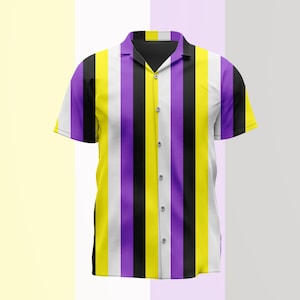 Icke-binär Pride Flag Ränder Casual Button Up