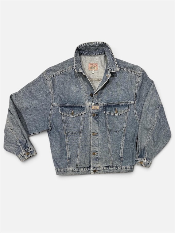 Vintage 80s SUPER RIFLE Denim Jacket XL Made In Italy Batwing Trucker