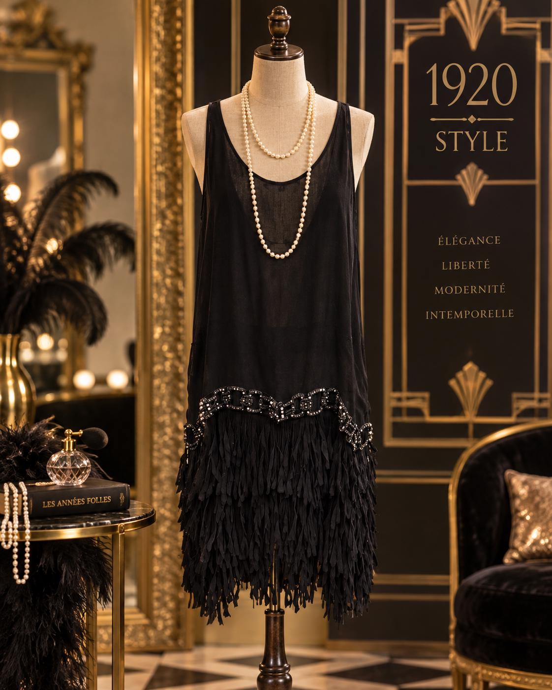Maje, Maje Black 1920s Art Deco Fringe Dress – French Designer Gatsby Flapper Dress – Size M