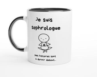 Taza divertida de sofrólogo – Frase en francés – "Mis historias te harán dormir" – Regalo