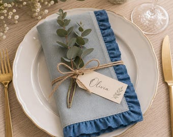 Servilleta de lino 100% con volantes, elegante servilleta de tela para cena, decoración de mesa para bodas, mesa de estilo rústico, servilleta de lino reutilizable.