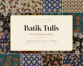 Paquete de papeles digitales Batik Tulis: Diez azulejos javaneses tradicionales sin costuras (SVG PNG)
