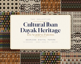 Kulturella Iban Dayak-arvsmönster – 10 sömlösa Borneo Tribal-tatueringsplattor (digital nedladdning)