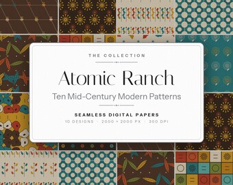Diseños modernos de mediados de siglo: 10 azulejos retro atómicos sin costuras (descarga digital)