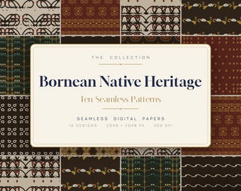 Bornean Native Heritage Patterns – 10 sömlösa Orang Ulu Kayan Kenyah-plattor (digital nedladdning)