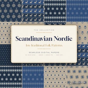 Skandinavische Volksmuster – 10 nahtlose nordische Fair-Isle-Fliesen (Digitaler Download)