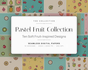 Diseños sin costuras de frutas en tonos pastel – Papeles digitales dibujados a mano (SVG PNG)