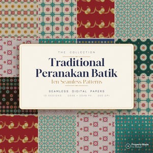 Traditionele Peranakan-batikpatronen – 10 naadloze Nyonya Straits-tegels (digitale download)