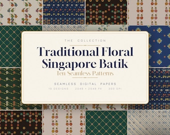 Traditionell blommig Singapore Batik – 10 sömlösa Tulis Sarong-plattor (digital nedladdning)