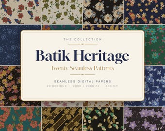 Papel digital Batik Heritage: 20 diseños indonesios sin costuras (SVG PNG)