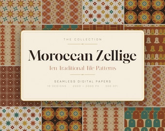 Diseños de zellige marroquíes: 10 mosaicos sin costuras (descarga digital)