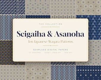 Diseños japoneses Wagara: 10 mosaicos de olas Seigaiha sin costuras (descarga digital)