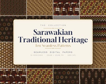 Sarawakian Traditional Heritage – 10 sömlösa Bidayuh Dayak Borneo-plattor (digital nedladdning)