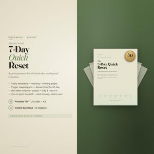 7 Day Dopamine Detox Workbook Printable PDF | Habit Reset Challenge