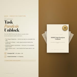 ADHDのタスク麻痺を解消する｜行き詰まったスタートのための印刷可能＋記入可能なPDF｜実行機能