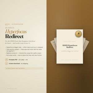 ADHD Hyperfocus Redirect | Interest Capture Printable + Fillable PDF | Focus Switch