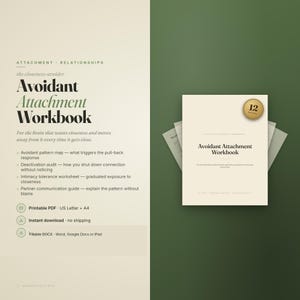 Cahier d'exercices sur l'attachement évitant | Document PDF imprimable et remplissable | Journal de la base sécurisante