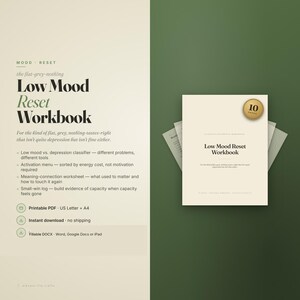 Low Mood Reset Workbook | Mood Lift Printable + Fillable PDF | Depression Adjacent Tool