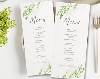 Plantilla de menú de boda, diseño Willow Grace en Canva, elegante recepción botánica, descarga instantánea.