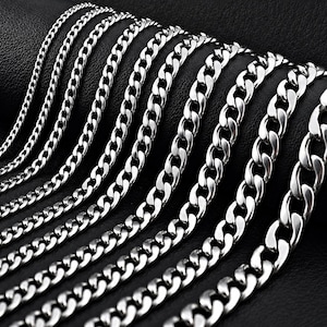 Corrente de aço inoxidável prateada de 3 a 11 mm | Colar para mulheres e homens | Ideal para pingentes