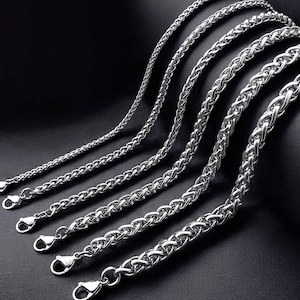 Cadena trenzada de acero inoxidable de 2-7 mm, color plata | Collar para mujer y hombre | Ideal para colgantes