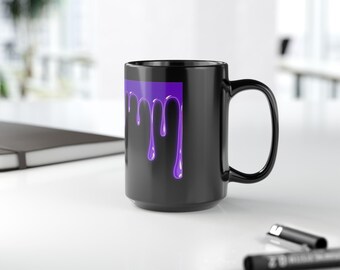 Neon Purple Drip Mug | Black 15oz Ceramic