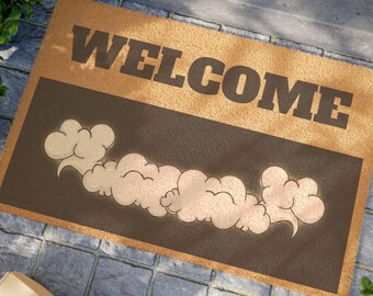 Welcome Cloud Graphic Doormat | Coir Entry Mat, Non-Slip Backing
