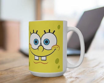 Cartoon Sponge Face Mug | 15oz Ceramic Coffee Mug