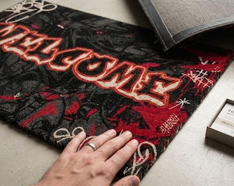 Graffiti “Welcome” Polyester Doormat | Urban Street Art Entrance Mat