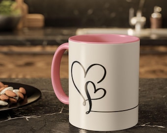 Tasse mit minimalistischem Linienzeichnungsmotiv | Keramiktasse mit farbigen Akzenten