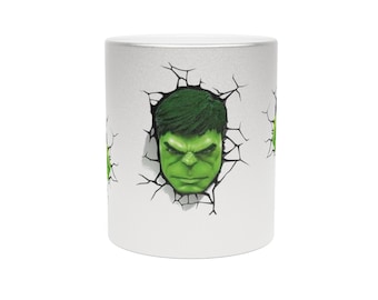 Green Smash Face and Fist Mug | Metallic Coffee Cup