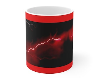 Red Lightning Storm Mug | Dark Thunderbolt Coffee Cup