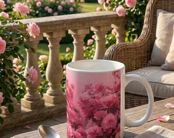 Pink Rose Floral Wrap Mug | Ceramic Coffee Cup