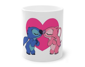 Cute Stitch and Angel Heart Mug | Kissing Alien Characters