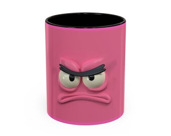 Rosa Tasse mit wütendem Gesicht | Keramik-Kaffeebecher mit Farbakzent