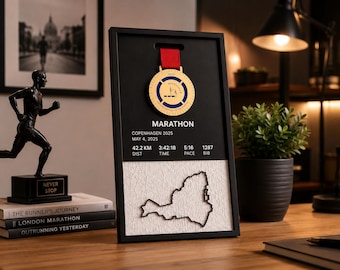 Personalized Marathon Medal Display | Custom Race Route Map | 3D Printed Running Medal Holder | Half Marathon & Marathon Finisher Gift