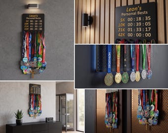 Personalized Running Medal Hanger & Record Board - 'My Personal Bests' Display