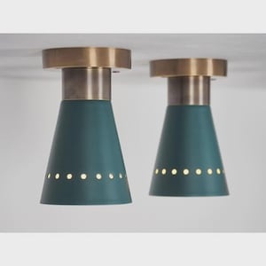 Mid-Century Modern Brass & Green Flush Mount – Italian Ceiling Fixture, Retro Patina Chandelier Light –  Sputnik Chandelier Light Fixture