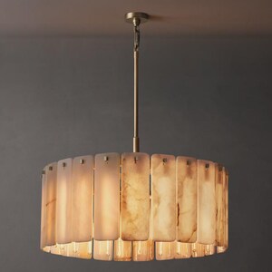 Mid-Century Modern Calamette Onyx Round Chandelier | Contemporary Statement Ceiling Light for Dining Room
