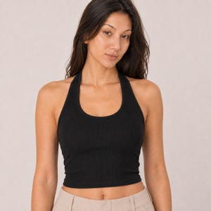 Women’s Ribbed Halter Crop Top, Fitted Open Back Sleeveless Tank, Summer Going Out Top