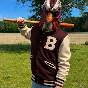 Men's Wool Varsity Jacket Letterman B Patch | 80s Video Game Cosplay Costume | Retro Arcade Bomber | Halloween Gift | Made to Order