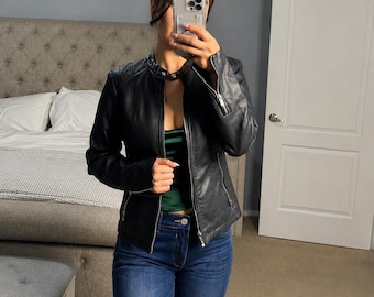 Women's Genuine Leather Moto Jacket | Quilted Biker Racer Slim Fit | Made to Order