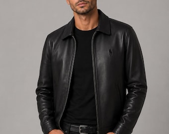 Polo Ralph Lauren Lambskin Leather Biker Jacket | Men's Black Motorcycle Coat